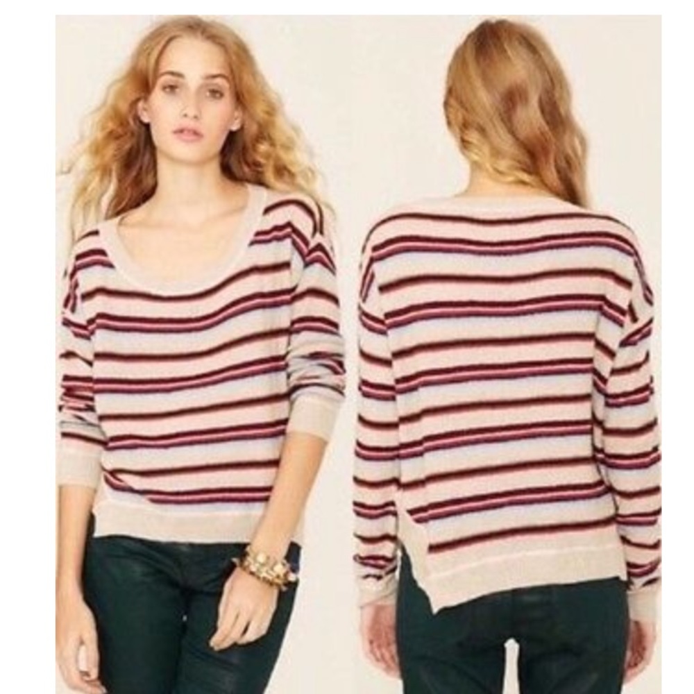 free people beach collection multicolor striped cropped long sleeve sweater